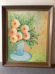 Framed Peach Floral Bouquet Rufina Sexton Signed Art