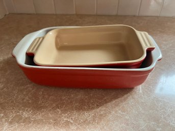 Pair Of Red Baking Dishes, One Le Creuset