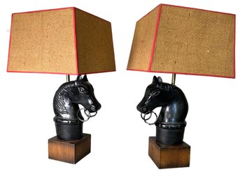 Signed Vintage Brach Allen Horse Head Table Lamps