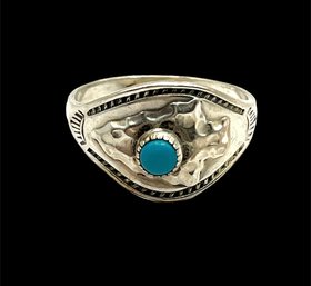 Vintage Native American Sterling Silver And Turquoise Ring, Size 6.5