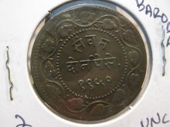 1950  INDIA NATIVE STATE OF BARODA  2 PAISA COIN  - UNC