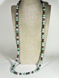 Sterling Silver 14K Gemstone Beaded Necklace 32' Long