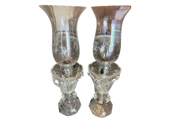 Pair Of Antique Lamps With Hanging Crystals