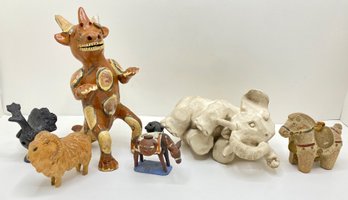 6 Hand Made Animal Figurines From Different Cultures & Materials
