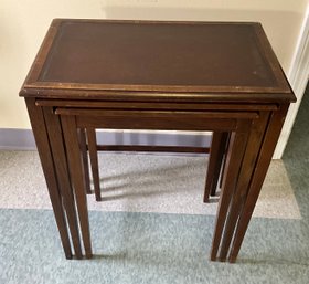 Antique Set Of Leather Top Nesting Tables