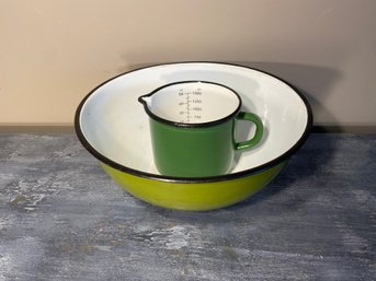 Enamelware Bowl And Measuring Pitcher