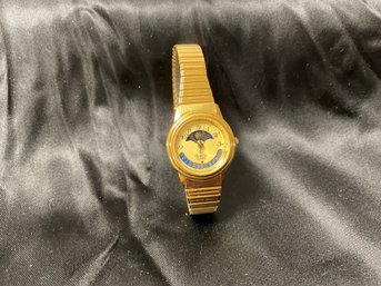 Vintage Amitron Moon Phase Watch, Gold Tone
