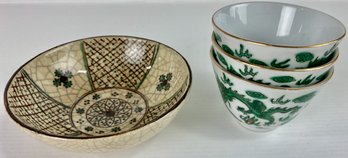 Vintage Sake Cups And Oriental Bowl (4)