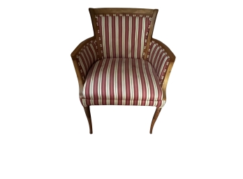 Lovely Vintage Upholstered Formal Armchair With Blonde Wood Trim