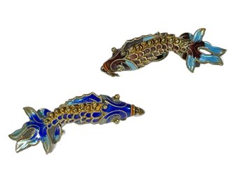 Pair Articulated Koi Sterling Silver Enamel Fish Pendants (would Be Nice As Earrings)