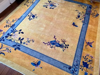 Yellow Chinese Art Deco Room Size Carpet
