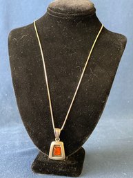 Sterling Silver Necklace With Amber Pendant