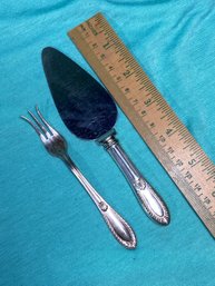 Sterling Silver Shrimp Cocktail Hors D'oeuvre Fork 4.5in Cake Server 5.75in