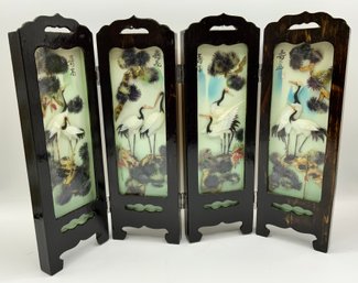 Beautiful 4 Wood Paneled Mini Screen ~ Birds Made Of Shells ~