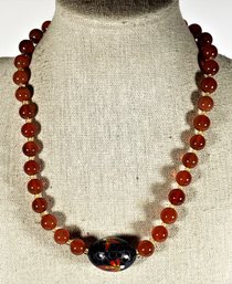 Vintage Carnelian And Cloisonne Beaded Necklace