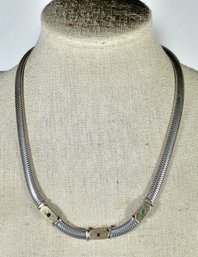 Heavy Sterling Silver And 14K Gold Sapphire, Ruby, Emerald Necklace Choker