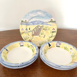 Coastal Cottage Beach Vibes - Mesa International -hand Painted Plate And Bowls