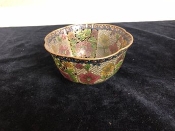 Antique Asian Plique A Jour Glass Bowl With Flowers