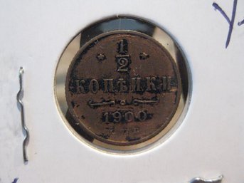 1900  RUSSIA  1/2  KOPEK COIN  - XF