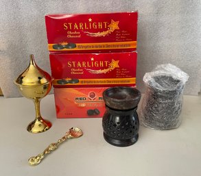 Brass & Soapstone Incense Burners And Charcoal Briquettes