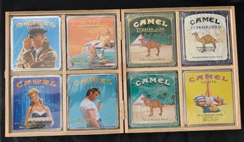 Camel Collectible: The Tins Of 2001 Wood Display Case With 8 Unopened Camel Tins