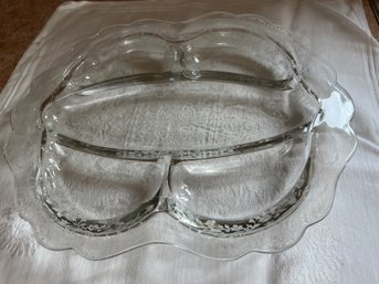 Antique Etched Glass Relish Dish