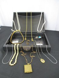 Black Jewelry Box With Collection Of Higher-end Costume Jewelry