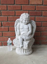 Large Cast Concrete Garden Statute Of An Angel Atop A Classical Greek/Roman Corinthian Column