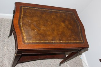 Mahogany And Leather Top End Table 27x18x24