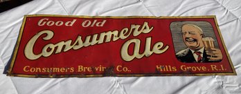 Fantastic Antique GOOD OLD CONSUMERS ALE Beer Advertising Sign- Very Early Brewerania!