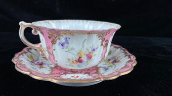 Delicate Hand Painted And Gilt Tea Cup And Saucer