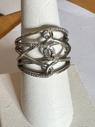 VINTAGE WIDE STERLING SILVER DIAMOND RING