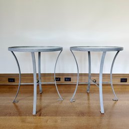 A Pair Of Vintage French Zinc Round Tables With Mirrored Tops