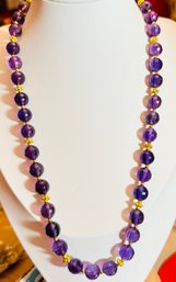 PRETTY SIGNED STAUER FACETED AMETHYST GOLD TONE BEAD NECKLACE