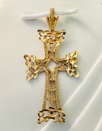 14K GOLD ETCHED BRIGHT CUT CROSS PENDANT