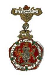 1934 English Sterling Silver Royal Masonic Institution For Girls Enamel Badge