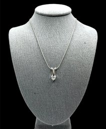 Vintage Italian Sterling Silver Smooth Chain With Clear Stone Pendant
