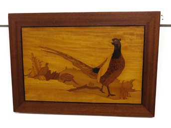 An Attractive Marquetry Inlaid Vintage Hardwood Scene Of Pheasant Game Birds, Well Done