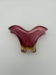 1970s Art Glass Petal Vase In Cranberry/marigold