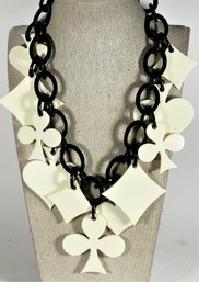 Black White Bakelite Plastic Designer Necklace By Marion Godart Card Suits