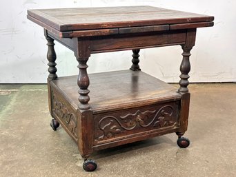 A Vintage Gothic Revival Oak Flip Top Side Table