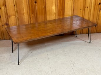 An Authentic Mid-Century Modern Coffee Table With Gorgeous Wood Grains & Hairpin Legs