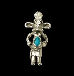 Amazing Sterling Silver Navajo Turquoise Kachina Pendant