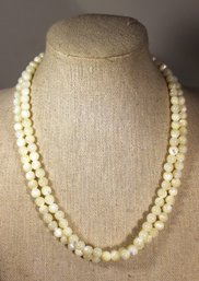 Vintage Double Strand Mother Of Pearl Beaded Necklace 16'