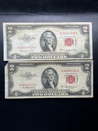 2 Red Seal $2 Bills 1953-A, 1953-B