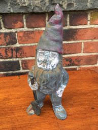 Fabulous Antique Cast Iron Garden Gnome - NICE OLD ONE - Not Reproduction - Nice Worn Paint - Very Nice !