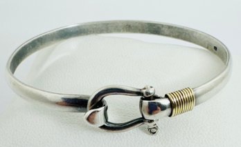 SIGNED CBC STERLING SILVER 14K GOLD SHACKLE HOOK BRACELET