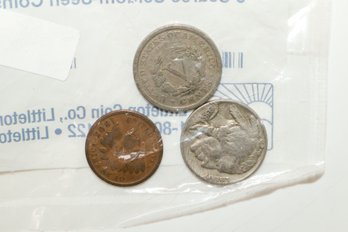 1905 Indian Head Cent, 1936 Indian Head Buffalo Nickel, & 1937 Liberty Head Nickel