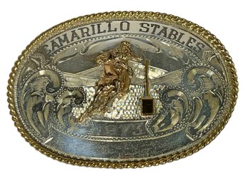 Large Southwestern Sterling Silver & 14K Gold Camarillo Stables Rodeo Belt Buckle