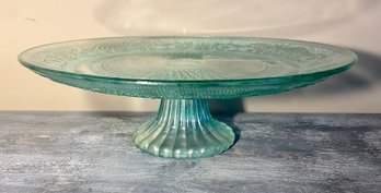 Pressed Green Glass Footed Cake Stand